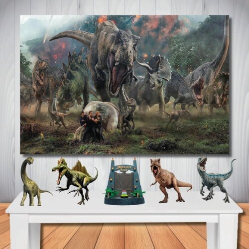 Kit Aniversário Festa Mega Painel + Display Jurassic Park