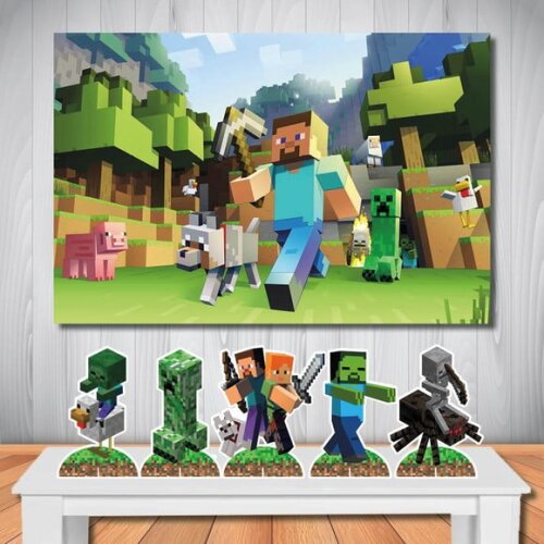 Kit Aniversário Festa Mega Painel + Display Minecraft