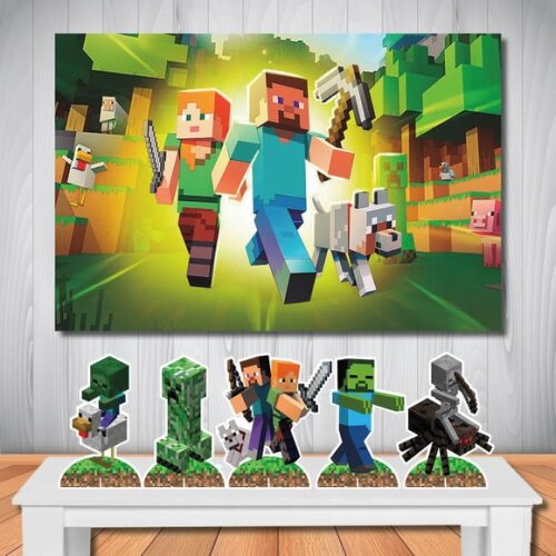 Kit Aniversário Festa Mega Painel + Display Minecraft