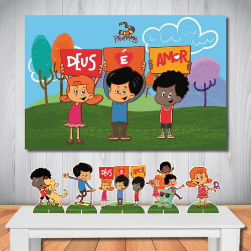 Kit Aniversário Festa Top Painel + Display 3 Palavrinhas
