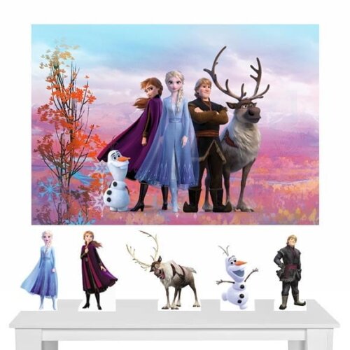 Kit Cenário Festa Frozen 2 - Painel em Lona e 5 Displays