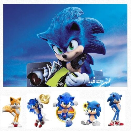 Kit Cenário Festa Sonic Filme - Painel em Lona e 5 Displays