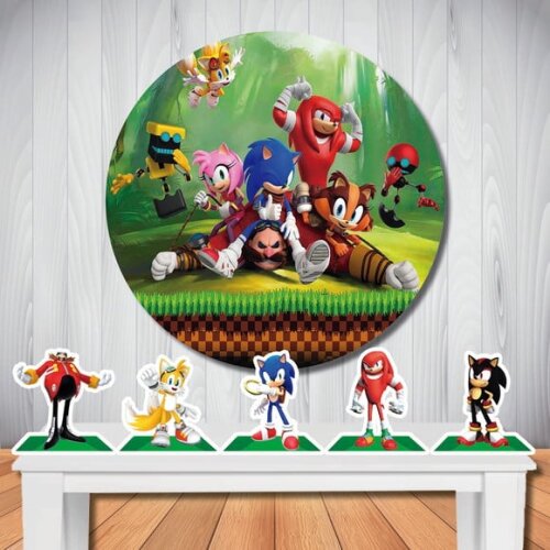 Kit Cenário Sonic Filme Painel Redondo e Display de Mesa