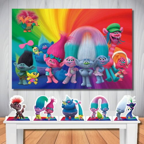 Kit Cenário Trolls Painel de Festa 1,5x1,0 e Display de Mesa