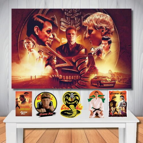 Kit Decoração Cobra Kai, Painel 150x1,00m e Display de Mesa