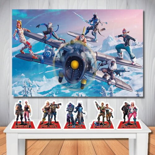 Kit Decoração Fortnite Painel de Aniversário e Display