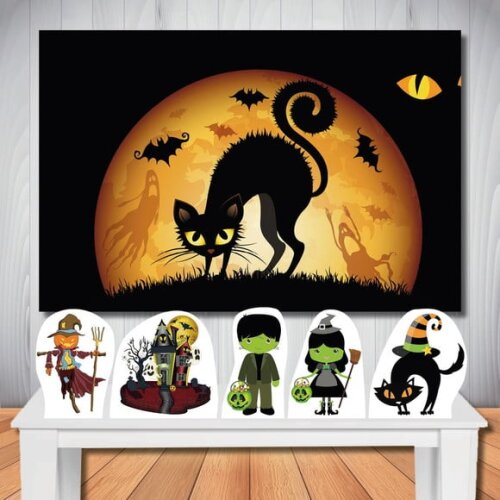 Kit Decoração Halloween Totem de Mesa e Painel de Festa