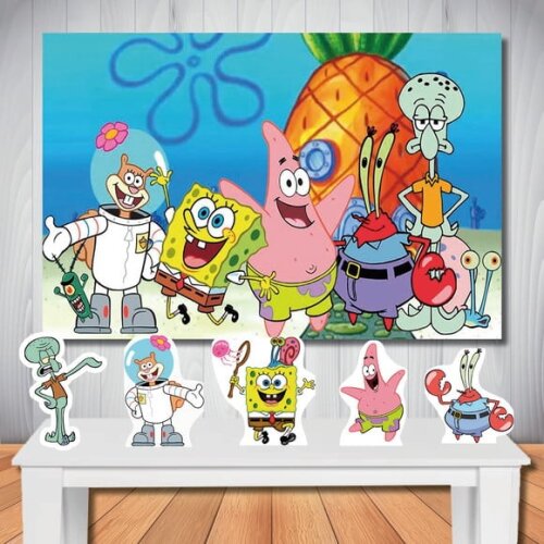 Kit Festa Bob Esponja Painel Infantil e Totem de Mesa