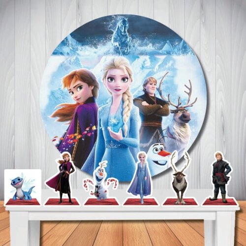 Kit Festa Frozen 2, Painel Redondo e Display de Mesa