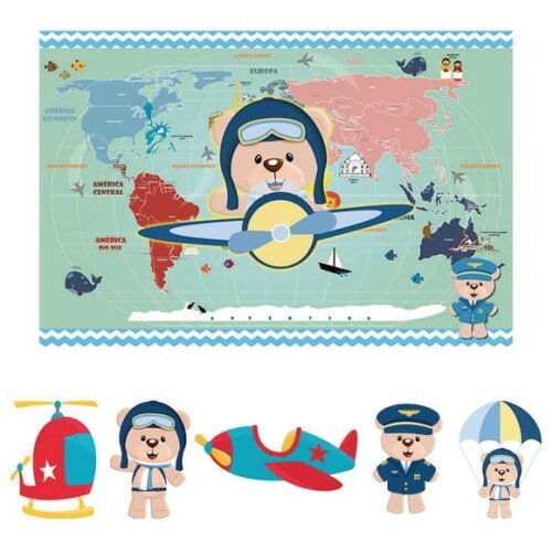 Kit Festa Painel e Display Ursinho o Aviador 1,50x1,00m
