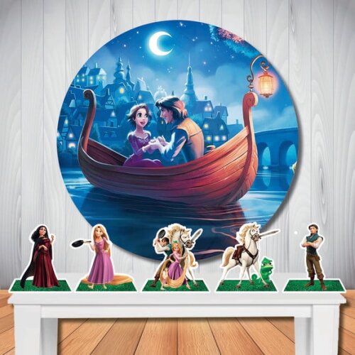Kit Festa Rapunzel Enrolados Painel Redondo e Totem