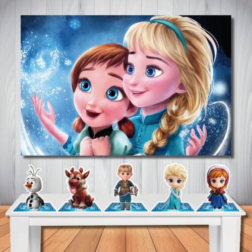 Kit Frozen Baby Painel Infantil 1,5x1,0m e Display de Mesa