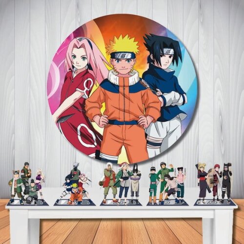 Kit Naruto Painel Redondo de Festa e Display de Mesa