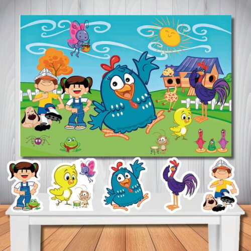 Kit Painel de Festa e Display de Mesa Galinha Pintadinha