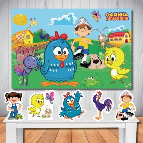Kit Painel de Festa e Display de Mesa Galinha Pintadinha
