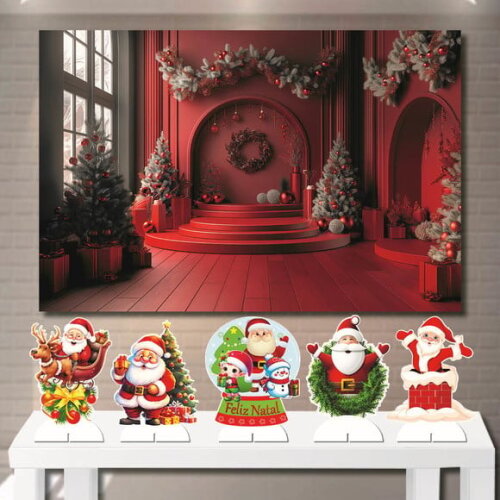 Painel Cenário Mega 1,5x1,0m e Kit Display de Mesa mdf Natal