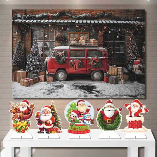 Painel Decoração Mega 1,5x1,0m e Kit Totem de Mesa Natal