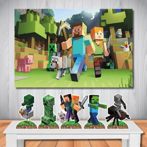 Kit Aniversário Festa Top Painel + Display Minecraft
