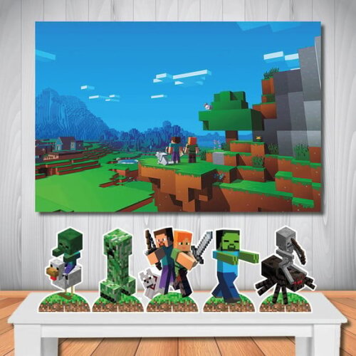 Kit Aniversário Top Painel + Display Minecraft Fundo