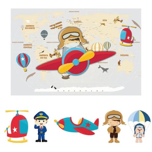 Kit Cenário Infantil o Aviador - Painel em Lona e 5 Displays