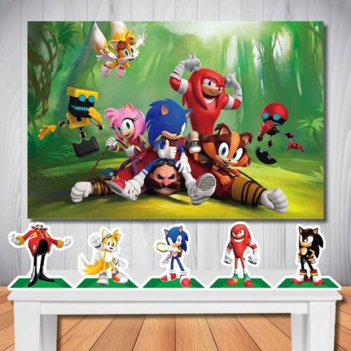 Kit Cenário Sonic Painel de Aniversário e Display de Mesa