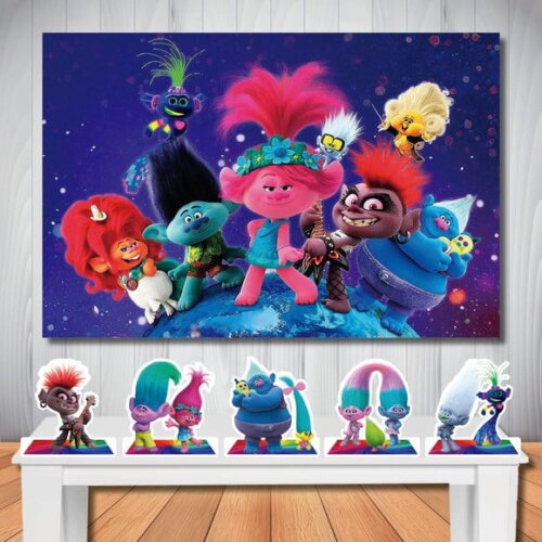 Kit Cenário Trolls 2 Painel de Aniversário e Display de Mesa