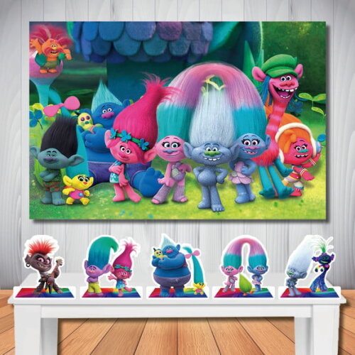 Kit Cenário Trolls Painel de Festa 1,5x1,0 e Display de Mesa