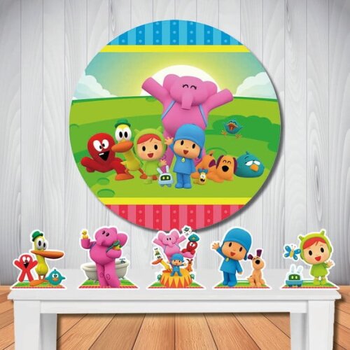 Kit de Festa Pocoyo Painel Redondo e Totem de Mesa
