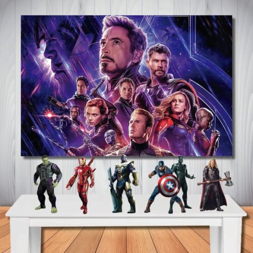 Kit Decoração de Festa Vingadores, Painel 1,5x1,0m e Display
