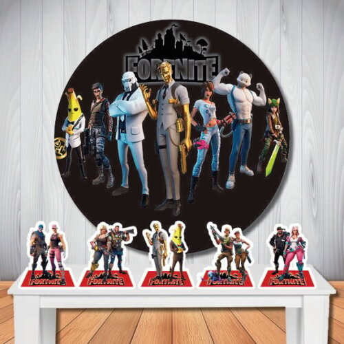 Kit Decoração Fortnite Painel Redondo de Festa e Display