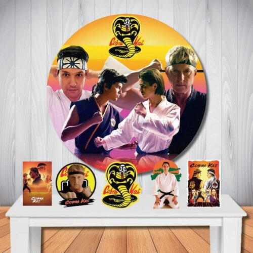 Kit Decoração Painel de Festa Redondo Cobra Kai Display