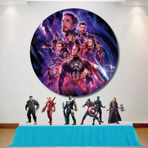 Kit Decoração Vingadores Ultimato Painel Redondo e Totem