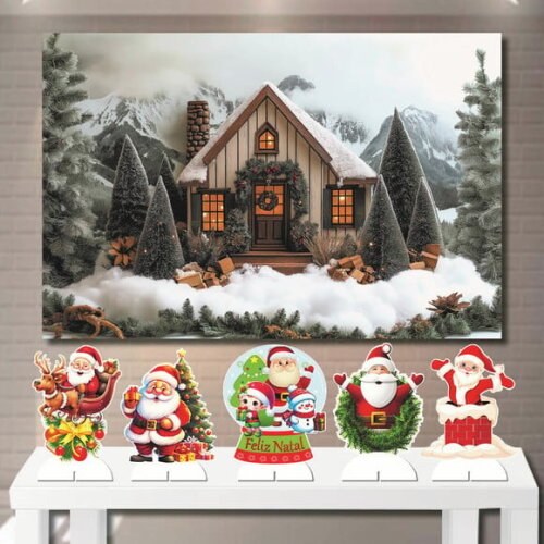 Kit Display Cenário e Painel Decorativo Natal Casa na Neve