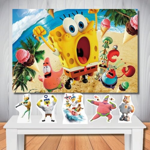 Kit Festa Bob Esponja o Filme Painel 1,50x1,00m e Totem