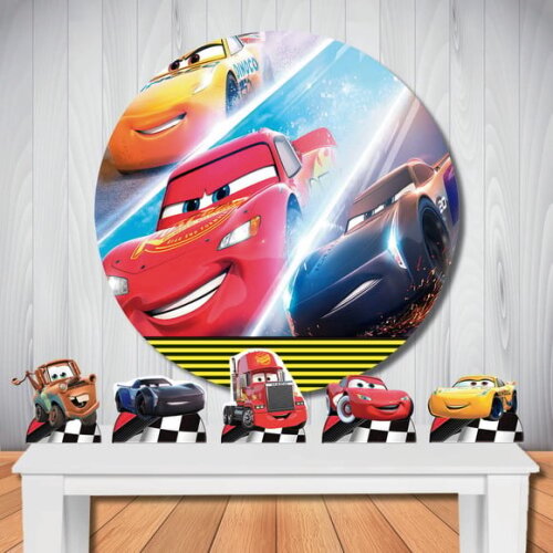Kit Festa Carros 3 Painel Redondo e Display de Mesa