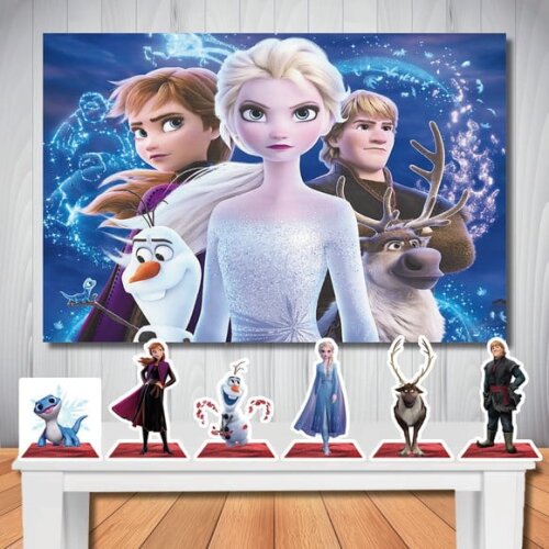 Kit Festa Frozen 2 Painel de Festa 1,5x1,0m e Totem de Mesa