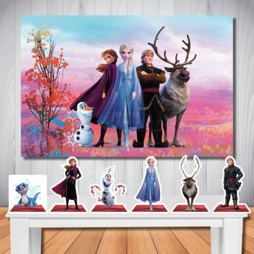 Kit Festa Frozen 2 Painel de Festa 1,5x1,0m e Totem de Mesa