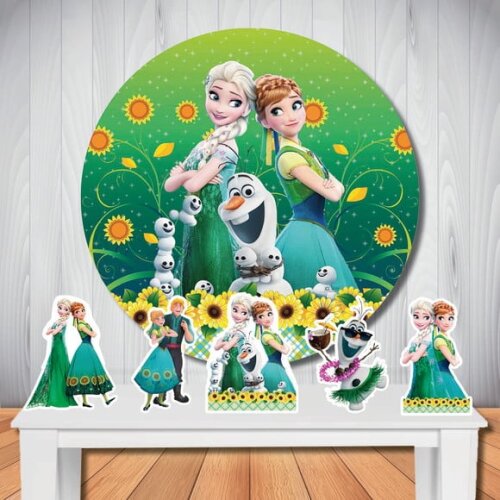 Kit Festa Frozen Fever Painel Redondo e Display de Mesa