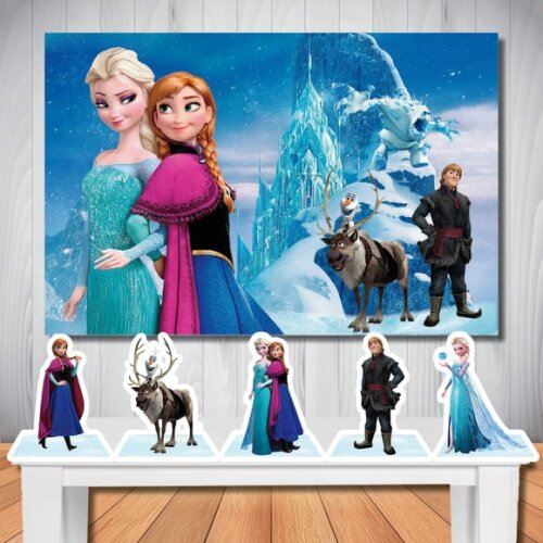 Kit Festa Frozen Painel Infantil 1,50x1,00m e Totem de Mesa