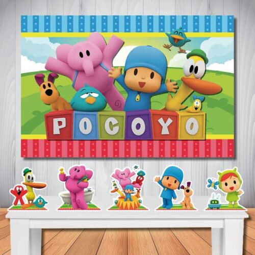 Kit Festa Pocoyo Painel de Aniversário e Totem de Mesa
