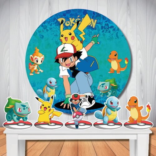 Kit Festa Pokémon Painel Circular Cenário e Display de Mesa