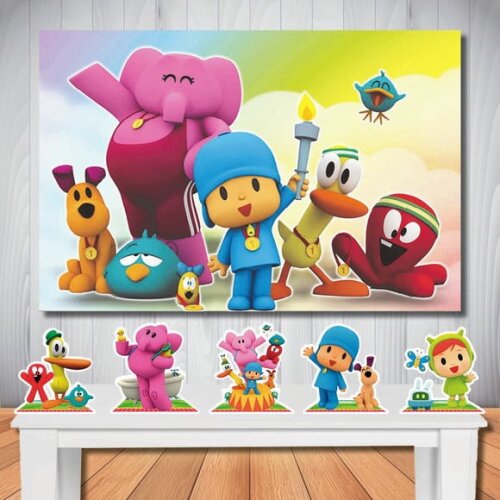 Kit Festa Pocoyo Painel de Aniversário e Totem de Mesa