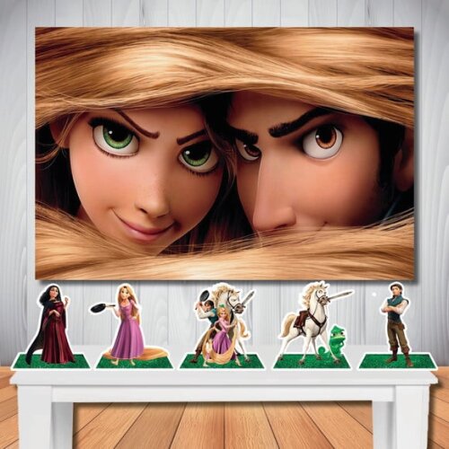 Kit Festa Rapunzel Enrolados Painel Infantil e Totem de Mesa