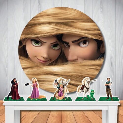 Kit Festa Rapunzel Enrolados Painel Redondo e Totem