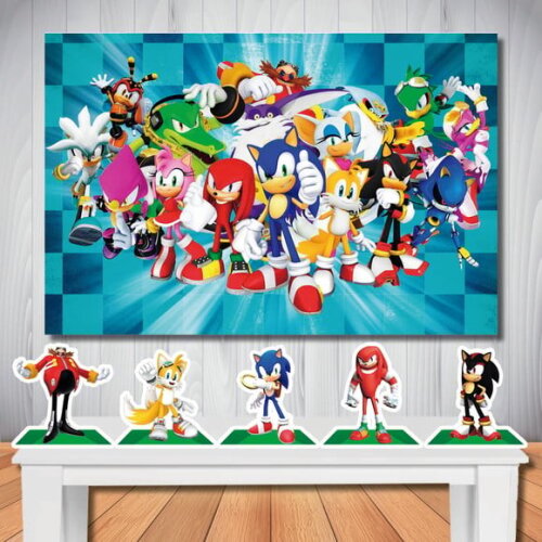 Kit Festa Sonic Painel Decoração 1,50x1,00 e Display de Mesa