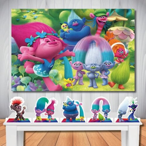 Kit Festa Trolls Painel de Aniversário e Display de Mesa