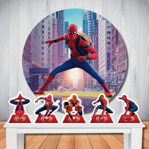 Kit Homem Aranha Painel Redondo e Display de Mesa