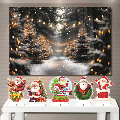 Painel Enfeite Mega 1,5x1,0m e Kit Totem de Mesa Natal