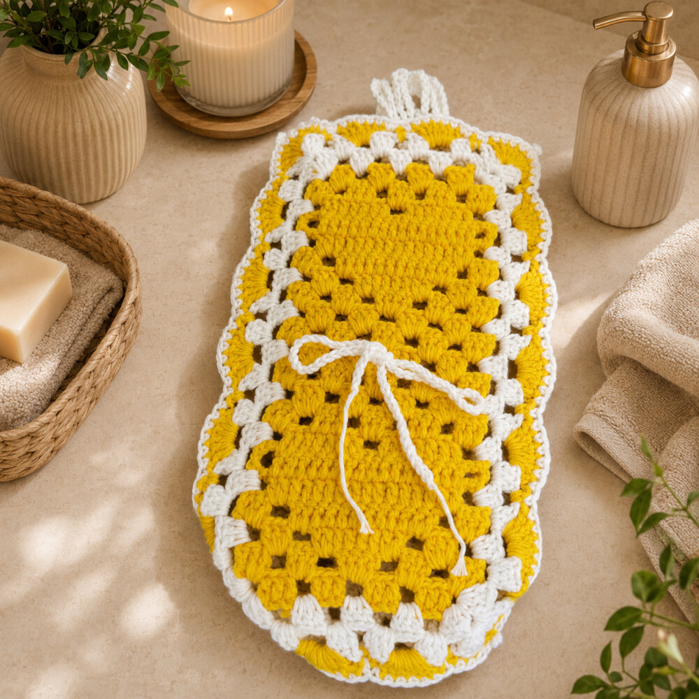 Kit Banheiro Crochê 4 Peças | Amarelo e Branco