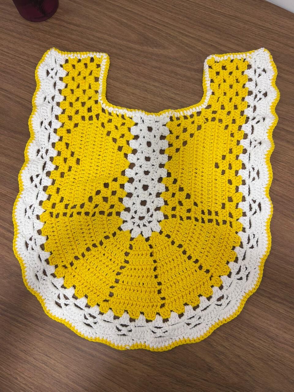 Kit Banheiro Crochê 4 Peças | Amarelo e Branco